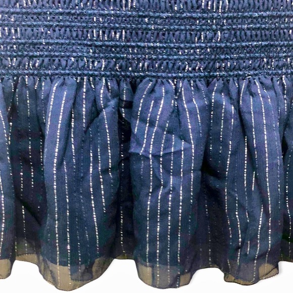 Derek Lam 10 Crosby NEW Sample Piece Navy Silver Metallic Smocked Ruffle… - Picture 3 of 9